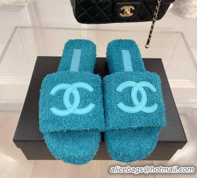 Chanel Towel Platform Slide Sandals Peacock Blue 062099