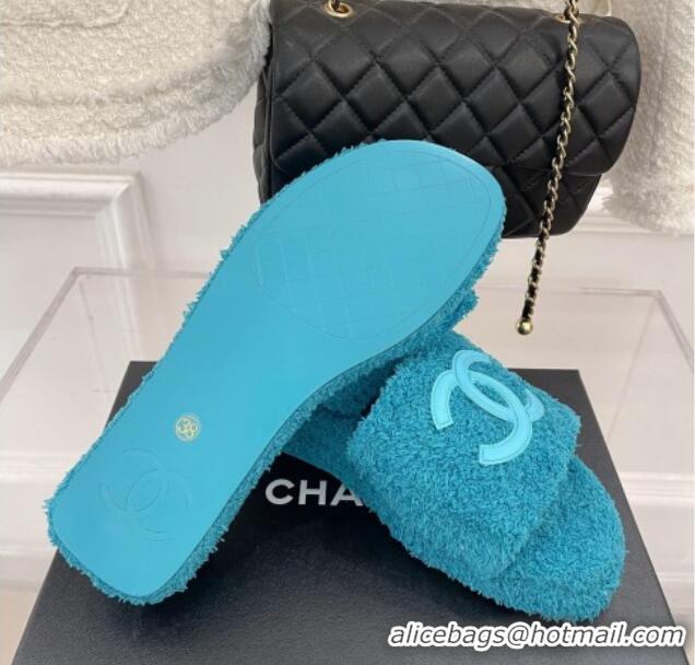 Chanel Towel Platform Slide Sandals Peacock Blue 062099