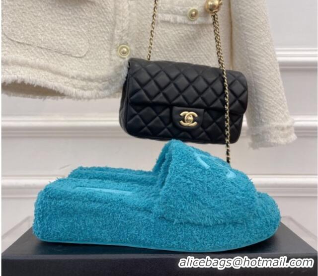 Chanel Towel Platform Slide Sandals Peacock Blue 062099