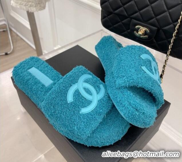 Chanel Towel Platform Slide Sandals Peacock Blue 062099