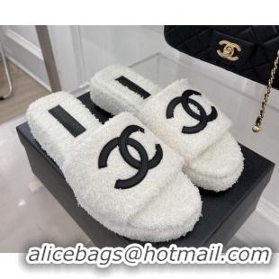 1:1 aaaaa Chanel Towel Platform Slide Sandals White 0620100