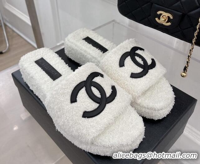 1:1 aaaaa Chanel Towel Platform Slide Sandals White 0620100