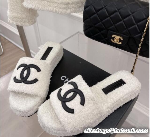 1:1 aaaaa Chanel Towel Platform Slide Sandals White 0620100