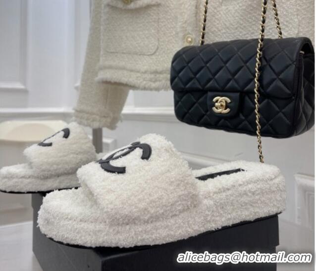 1:1 aaaaa Chanel Towel Platform Slide Sandals White 0620100