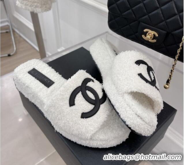 1:1 aaaaa Chanel Towel Platform Slide Sandals White 0620100