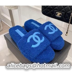 Hot Style Chanel Towel Platform Slide Sandals Royal Blue 0620102