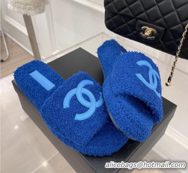 Hot Style Chanel Towel Platform Slide Sandals Royal Blue 0620102