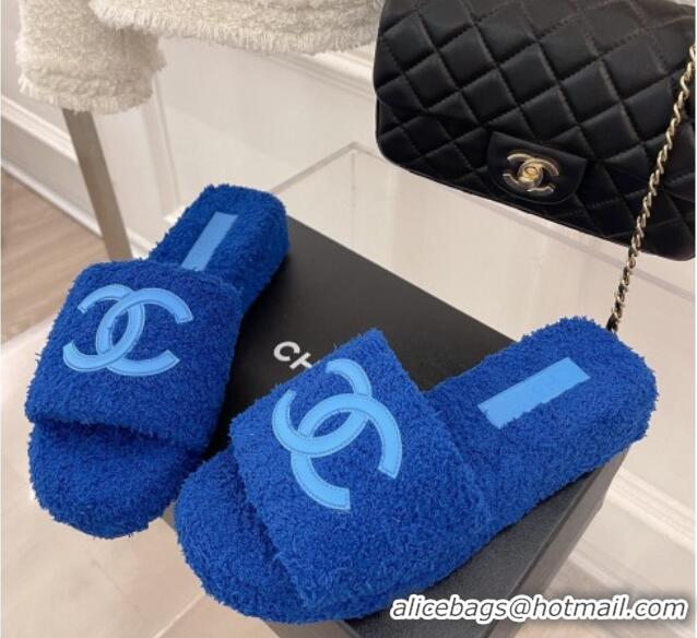 Hot Style Chanel Towel Platform Slide Sandals Royal Blue 0620102