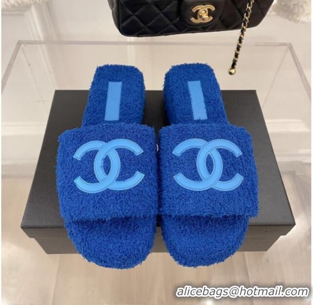 Hot Style Chanel Towel Platform Slide Sandals Royal Blue 0620102