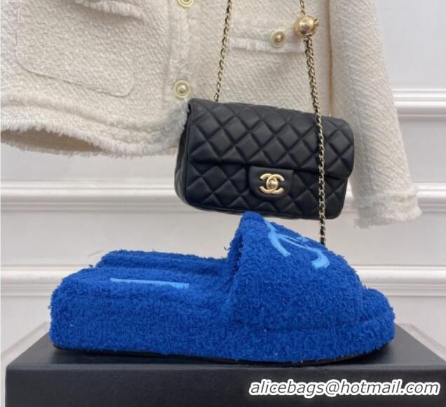 Hot Style Chanel Towel Platform Slide Sandals Royal Blue 0620102