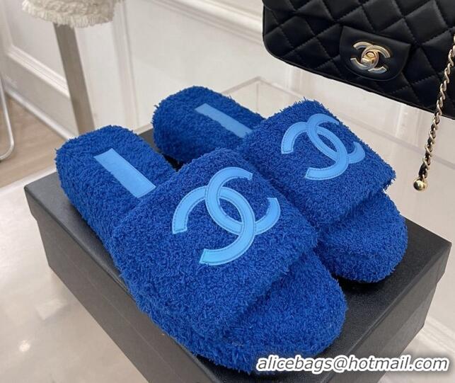 Hot Style Chanel Towel Platform Slide Sandals Royal Blue 0620102