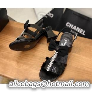 Best Product Chanel Crystal Bow Flat Sandals Black 0620107