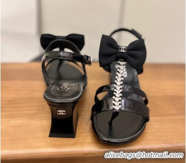 Best Product Chanel Crystal Bow Flat Sandals Black 0620107