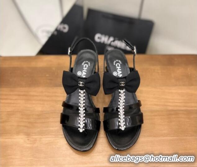 Best Product Chanel Crystal Bow Flat Sandals Black 0620107