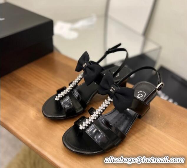 Best Product Chanel Crystal Bow Flat Sandals Black 0620107