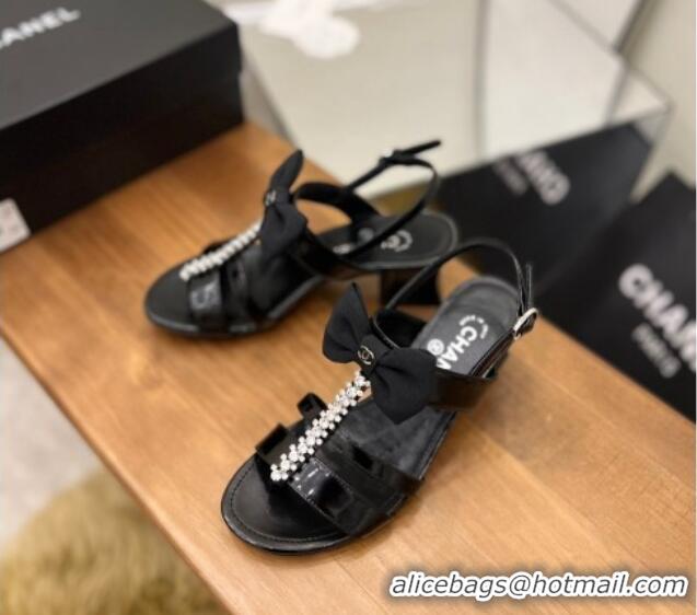 Best Product Chanel Crystal Bow Flat Sandals Black 0620107