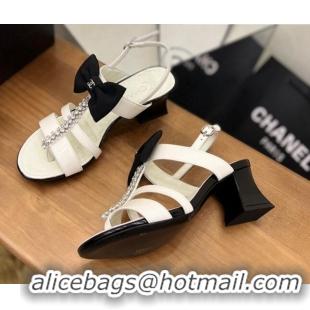 Best Product Chanel Crystal Bow Flat Sandals White 0620108