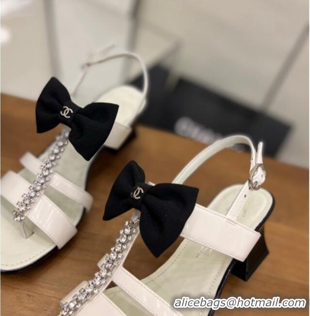 Best Product Chanel Crystal Bow Flat Sandals White 0620108