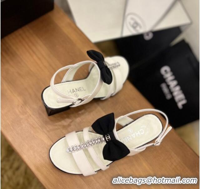 Best Product Chanel Crystal Bow Flat Sandals White 0620108