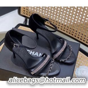 Sophisticated Chanel Crystal Chain High Heel Sandals 8cm Black 620109