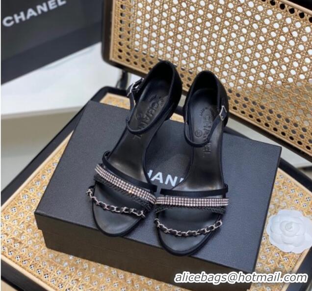 Sophisticated Chanel Crystal Chain High Heel Sandals 8cm Black 620109