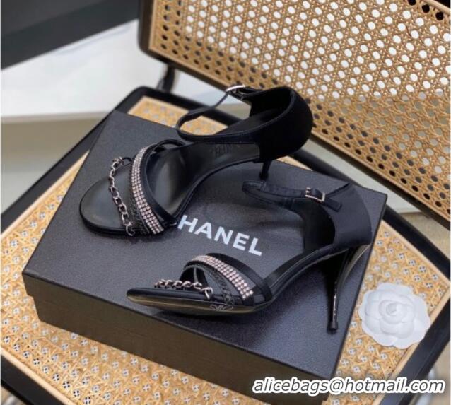 Sophisticated Chanel Crystal Chain High Heel Sandals 8cm Black 620109