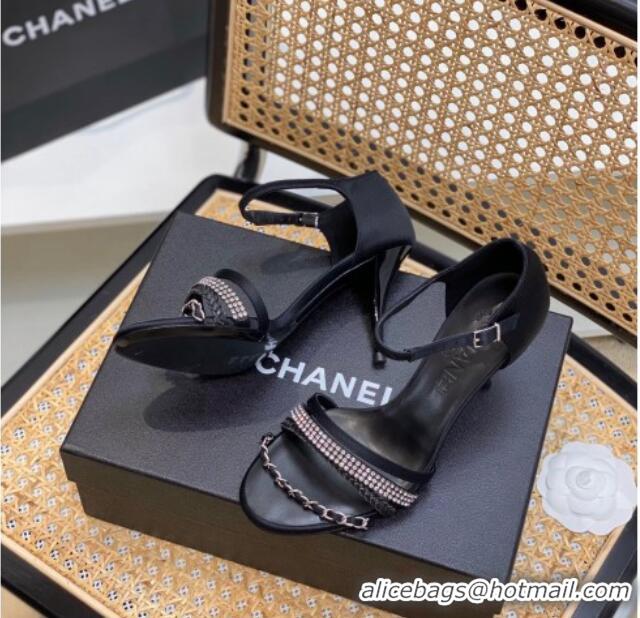 Sophisticated Chanel Crystal Chain High Heel Sandals 8cm Black 620109