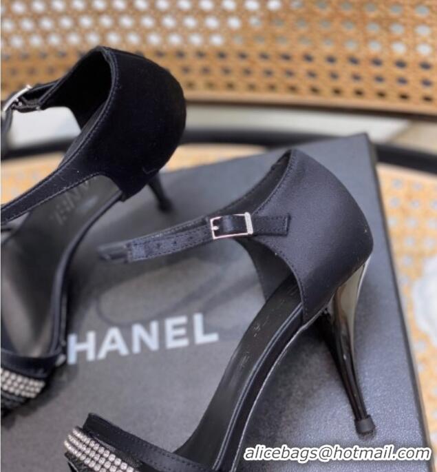 Sophisticated Chanel Crystal Chain High Heel Sandals 8cm Black 620109