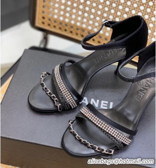 Sophisticated Chanel Crystal Chain High Heel Sandals 8cm Black 620109