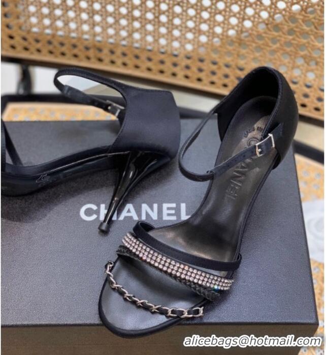 Sophisticated Chanel Crystal Chain High Heel Sandals 8cm Black 620109