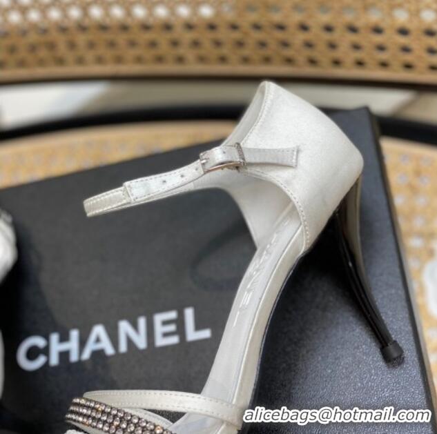 Sumptuous Chanel Crystal Chain High Heel Sandals 8cm White 620111