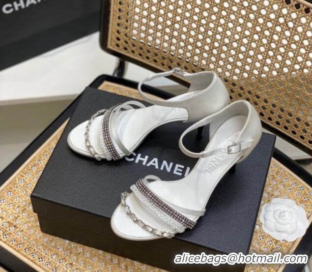 Sumptuous Chanel Crystal Chain High Heel Sandals 8cm White 620111