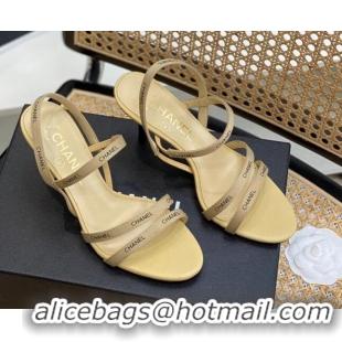 Pretty Style Chanel Logo Strap Canvas High Heel Sandals Beige 620112