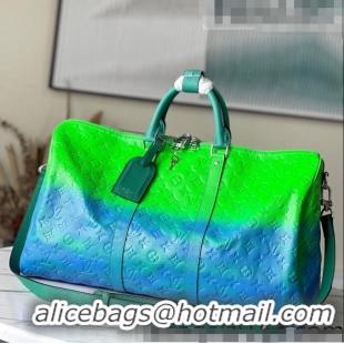 Promotional Louis Vuitton Keepall 50 Bandoulière Travel bag in Florescent Leather M59712 Blue/Green 2022