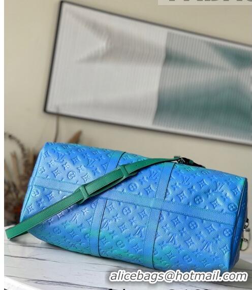 Promotional Louis Vuitton Keepall 50 Bandoulière Travel bag in Florescent Leather M59712 Blue/Green 2022