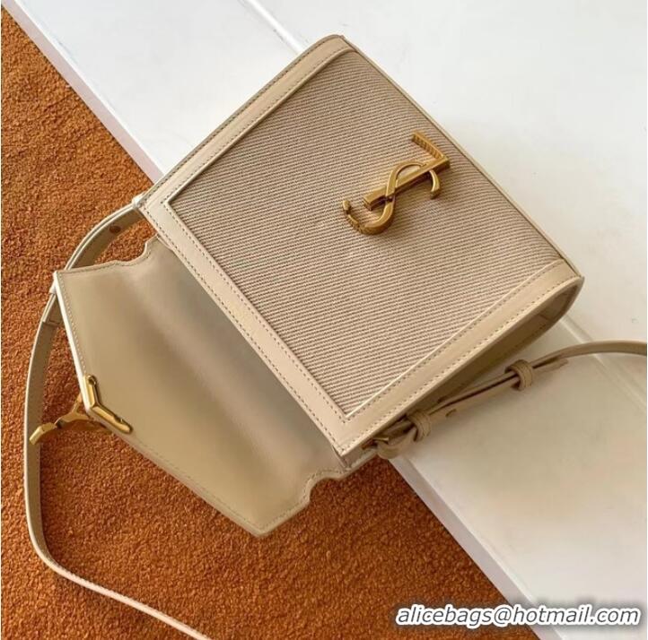 Buy Fashionable SAINT LAURENT CASSANDRA MINI TOP HANDLE BAG IN CANVAS AND BOX SAINT LAURENT LEATHER 623930 BEIGE ET SEA 