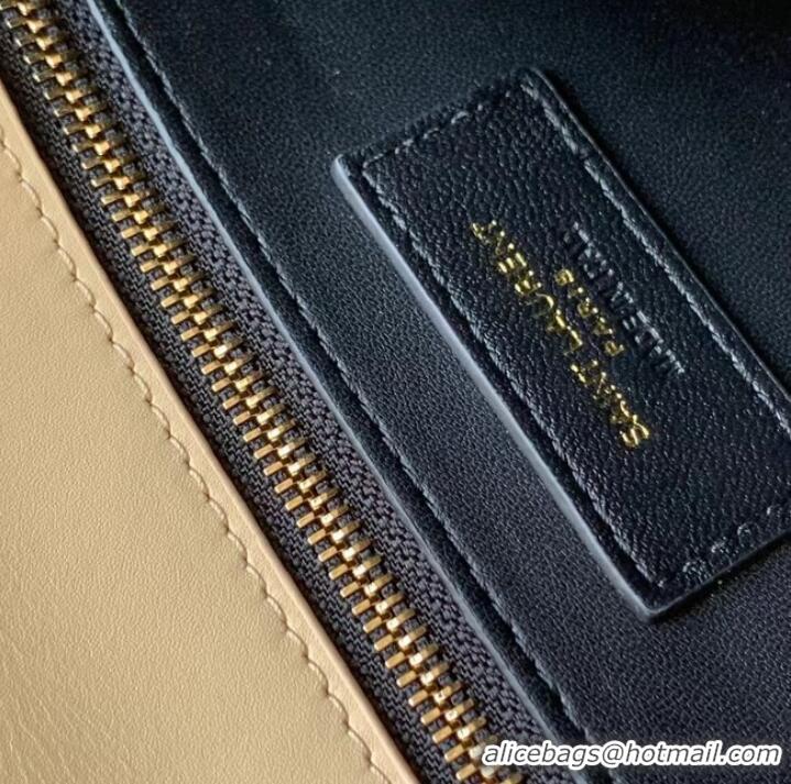 Good Product SAINT LAURENT CASSANDRA MEDIUM CHAIN BAG IN CANVAS AND BOX SAINT LAURENT LEATHER 532750 BEIGE ET SEA SALT