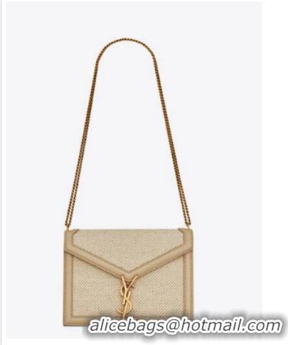 Good Product SAINT LAURENT CASSANDRA MEDIUM CHAIN BAG IN CANVAS AND BOX SAINT LAURENT LEATHER 532750 BEIGE ET SEA SALT