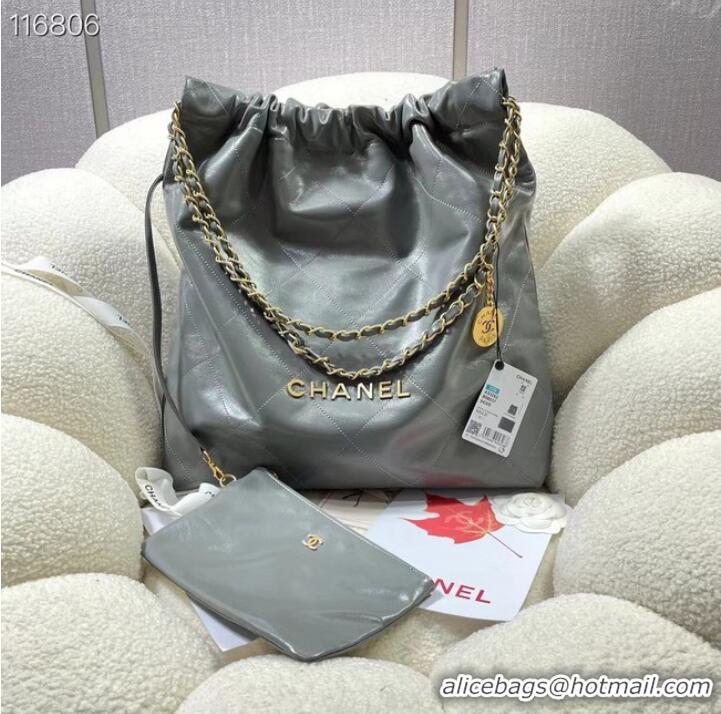 Well Crafted CHANEL 22 HANDBAG Shiny Calfskin & gold-Tone Metal AS3262 Gray