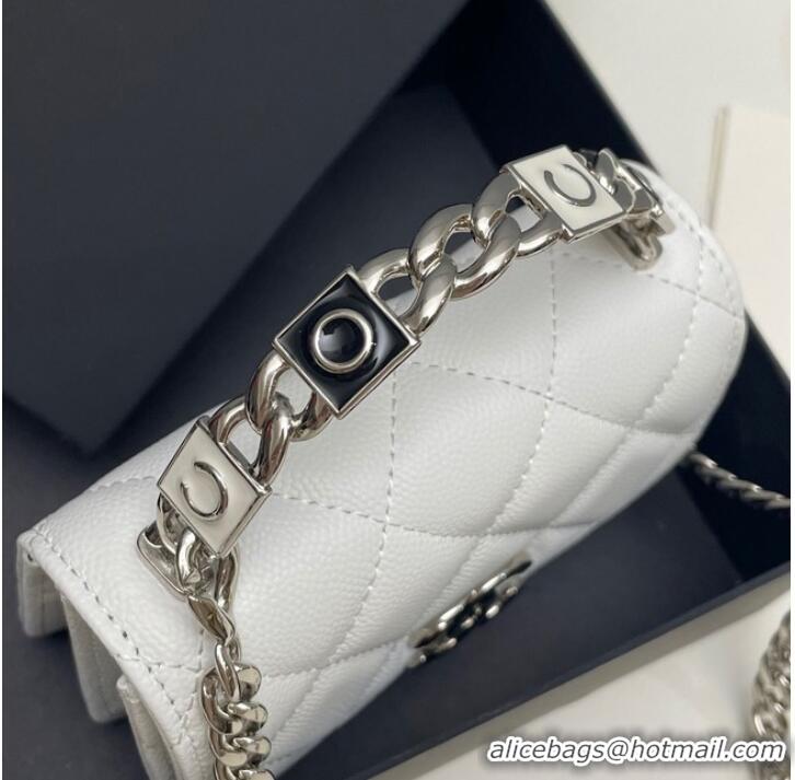 Famous Brand Chanel Grained Calfskin CLUTCH WITH CHAIN AP2758 white