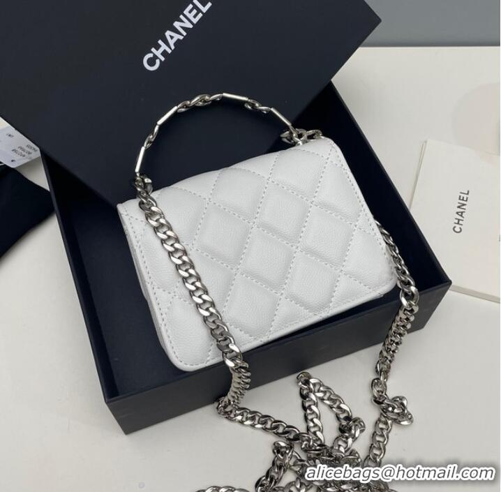 Famous Brand Chanel Grained Calfskin CLUTCH WITH CHAIN AP2758 white