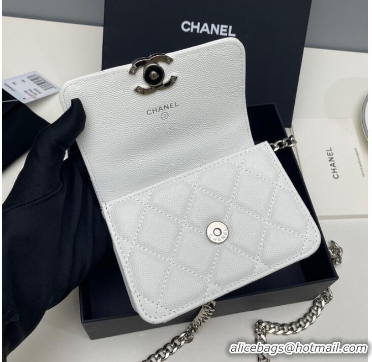 Famous Brand Chanel Grained Calfskin CLUTCH WITH CHAIN AP2758 white