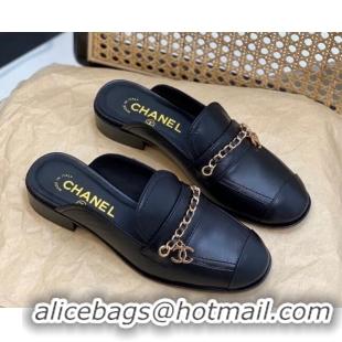 Good Looking Chanel Lambskin Chain Flat Mules Black 620118