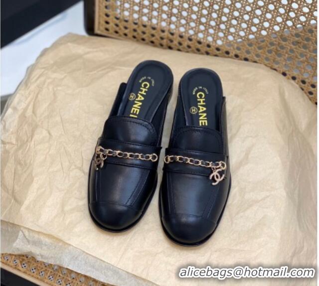 Good Looking Chanel Lambskin Chain Flat Mules Black 620118