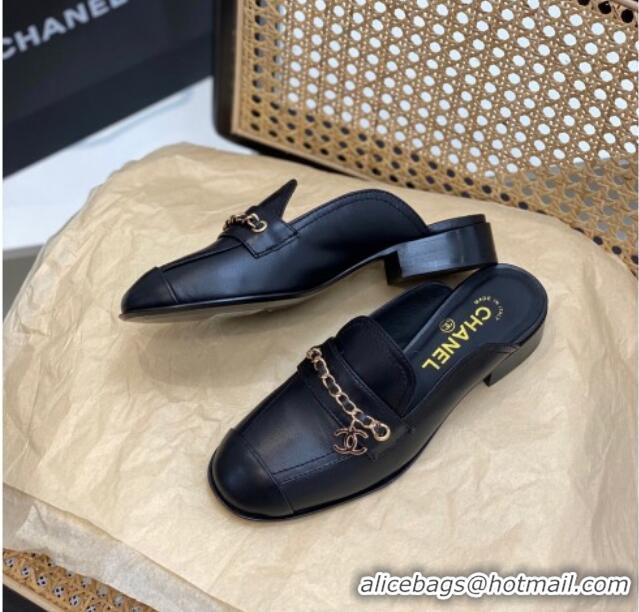 Good Looking Chanel Lambskin Chain Flat Mules Black 620118