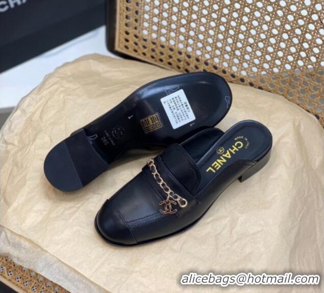 Good Looking Chanel Lambskin Chain Flat Mules Black 620118