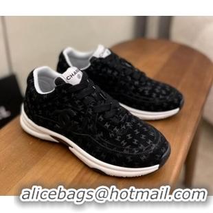 Good Quality Chanel CC Overall Print Suede Sneakers G39230 Black