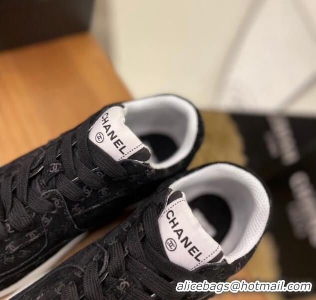 Good Quality Chanel CC Overall Print Suede Sneakers G39230 Black