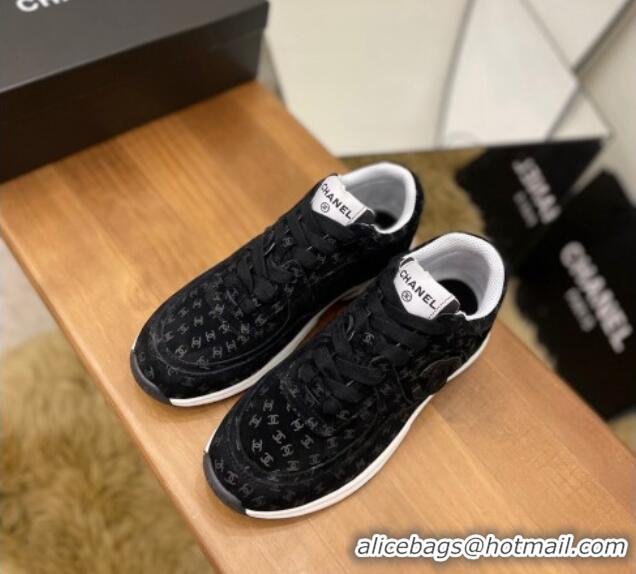 Good Quality Chanel CC Overall Print Suede Sneakers G39230 Black