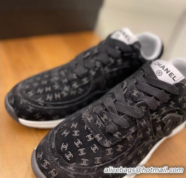 Good Quality Chanel CC Overall Print Suede Sneakers G39230 Black